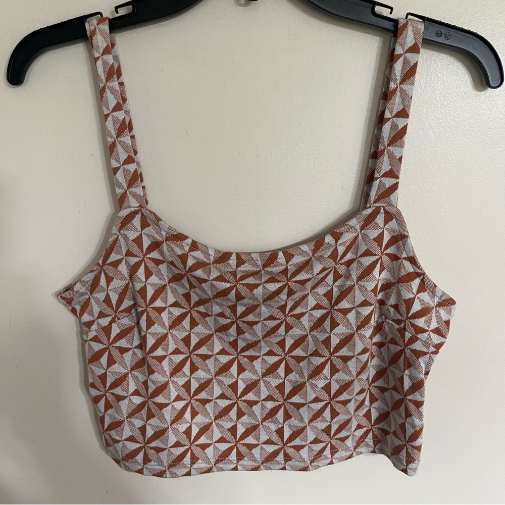 Originality Geometric Print Crop Top Sleeveless Tank Rust White Large USA Made